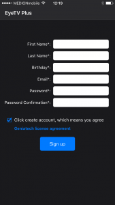 EyeTV Plus Mobil Account erstellen